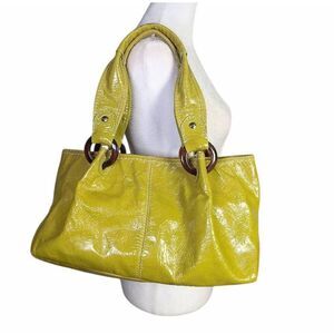 Vintage Y2K Fossil Kiwi Green patent leather crinkle shoulder bag purse